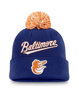Мужская вязаная шапка Nike Royal Baltimore Orioles Peak Cuffed с помпоном