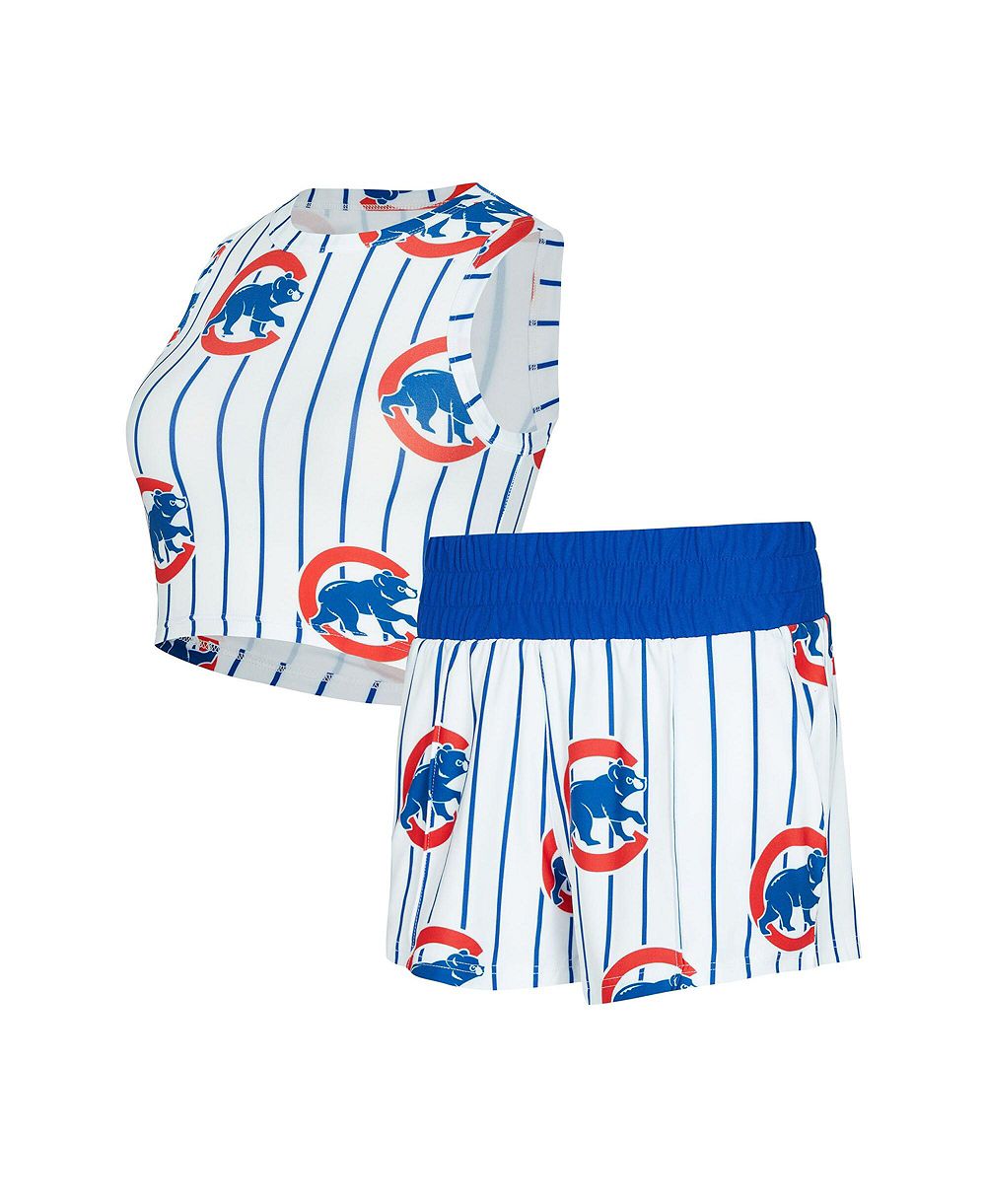 Комплект Plus Size Concepts Sport Chicago Cubs в полоску с укороченным топом и шортами, 3.5" шаговый шов