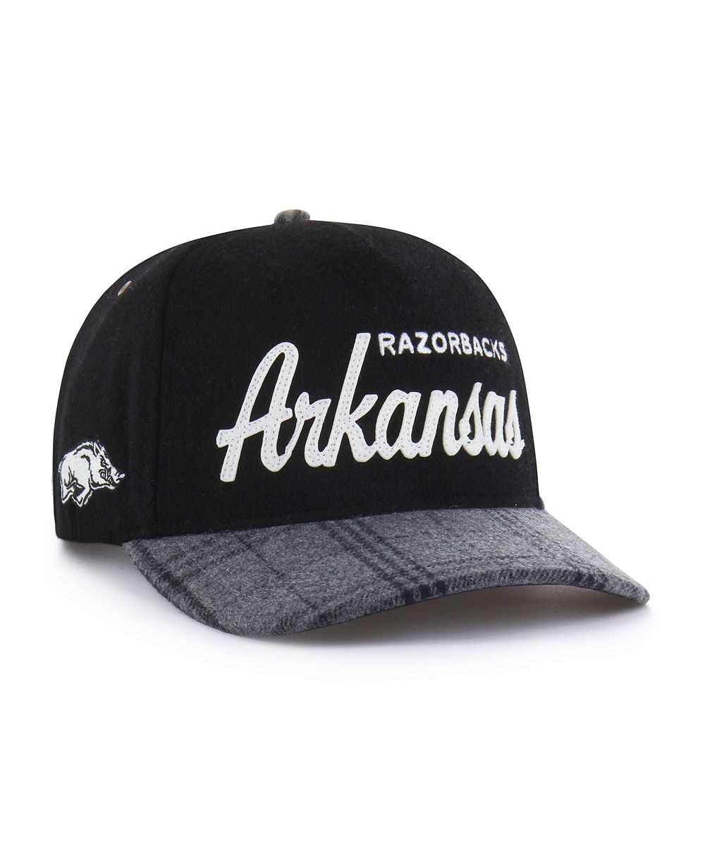 Мужская и женская кепка '47 Brand Black Arkansas Razorbacks Windowpane Plaid Hitch с регулировкой