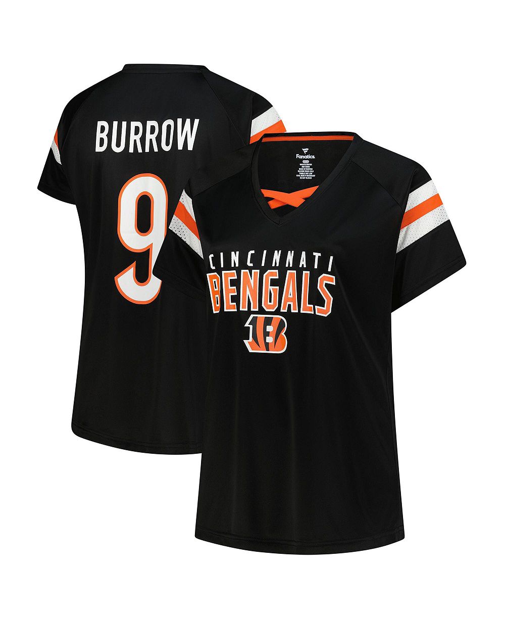 Женская футболка Fanatics Joe Burrow Black Cincinnati Bengals Plus Size, с именем и номером