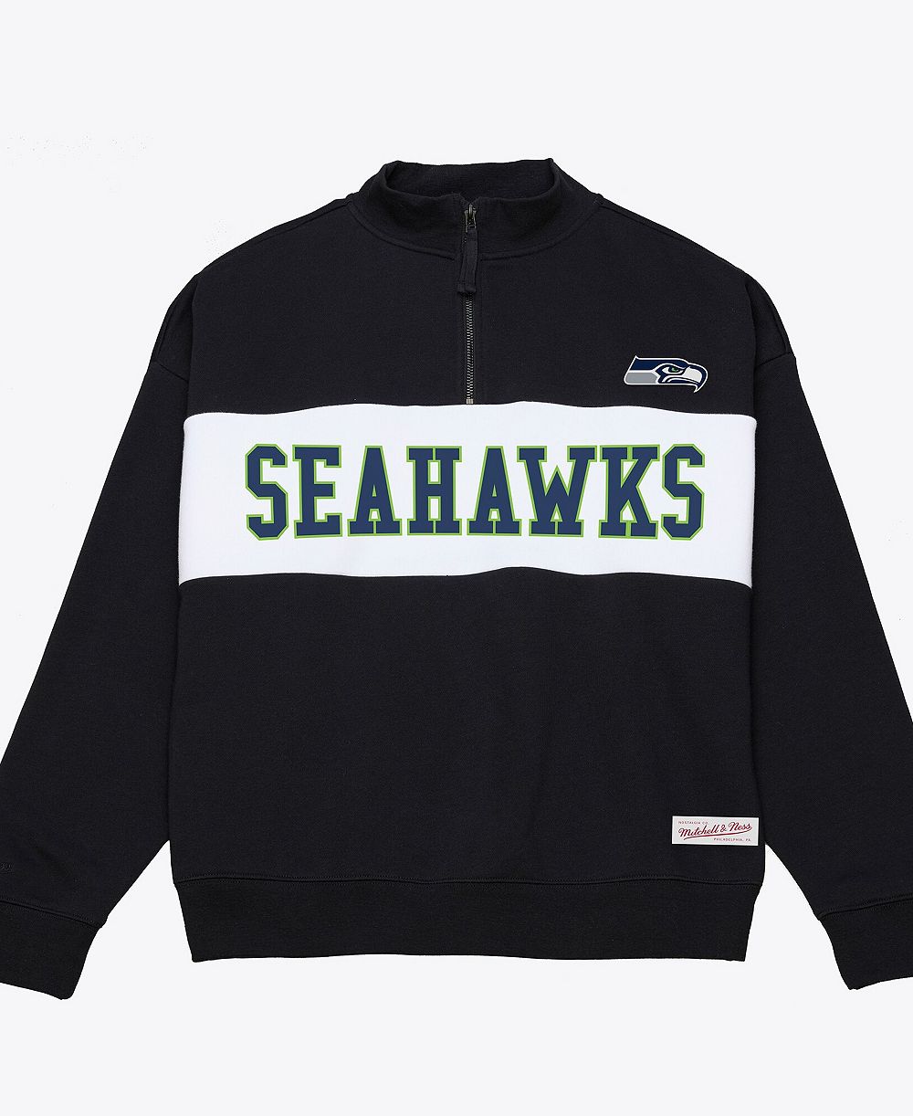 Женская оверсайз толстовка Mitchell & Ness Black Seattle Seahawks с воротником на молнии