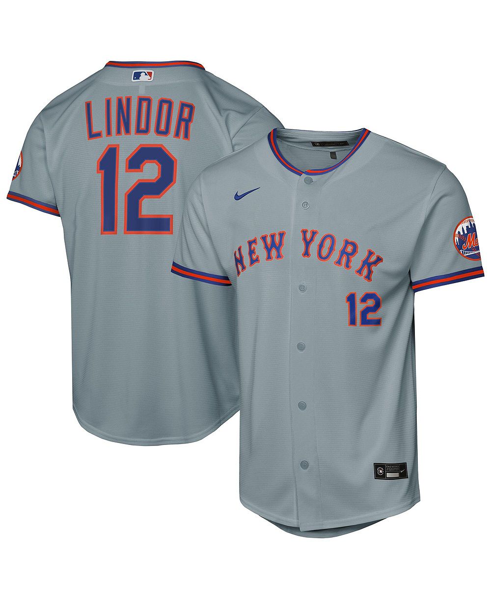 Nike джерси игрока Francisco Lindor Gray New York Mets Road Stadium для мальчиков и девочек