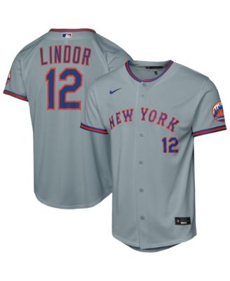 Nike джерси игрока Francisco Lindor Gray New York Mets Road Stadium для мальчиков и девочек
