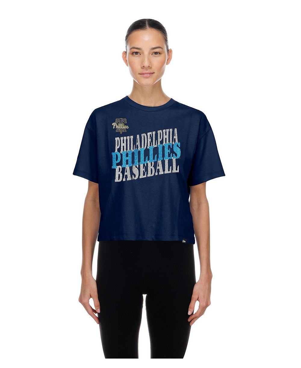 New Era Женская футболка Navy Philadelphia Phillies City Connect Glitter Gel Cropped