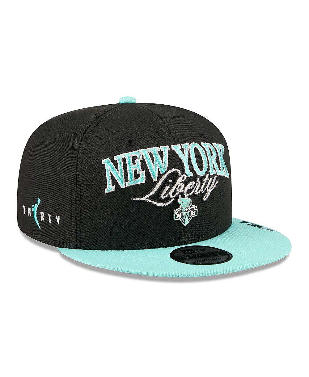 Кепка New Era Men's and Women's Black/Mint New York Liberty WNBA Tip-Off 2026 Metal Badge A-Frame 9FIFTY Snapback
