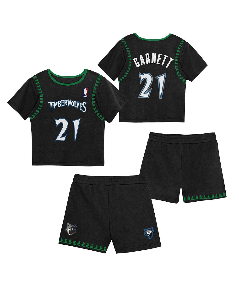 Детский комплект Mitchell & Ness Preschool Two-Pack Kevin Garnett Black Minnesota Timberwolves Play by Place T-Shirt and Shorts Set
