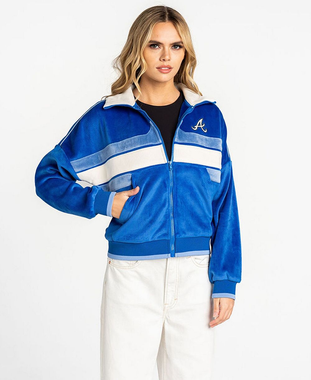 Женская флисовая куртка на молнии The Wild Collective Blue Atlanta Braves Velvet Cord