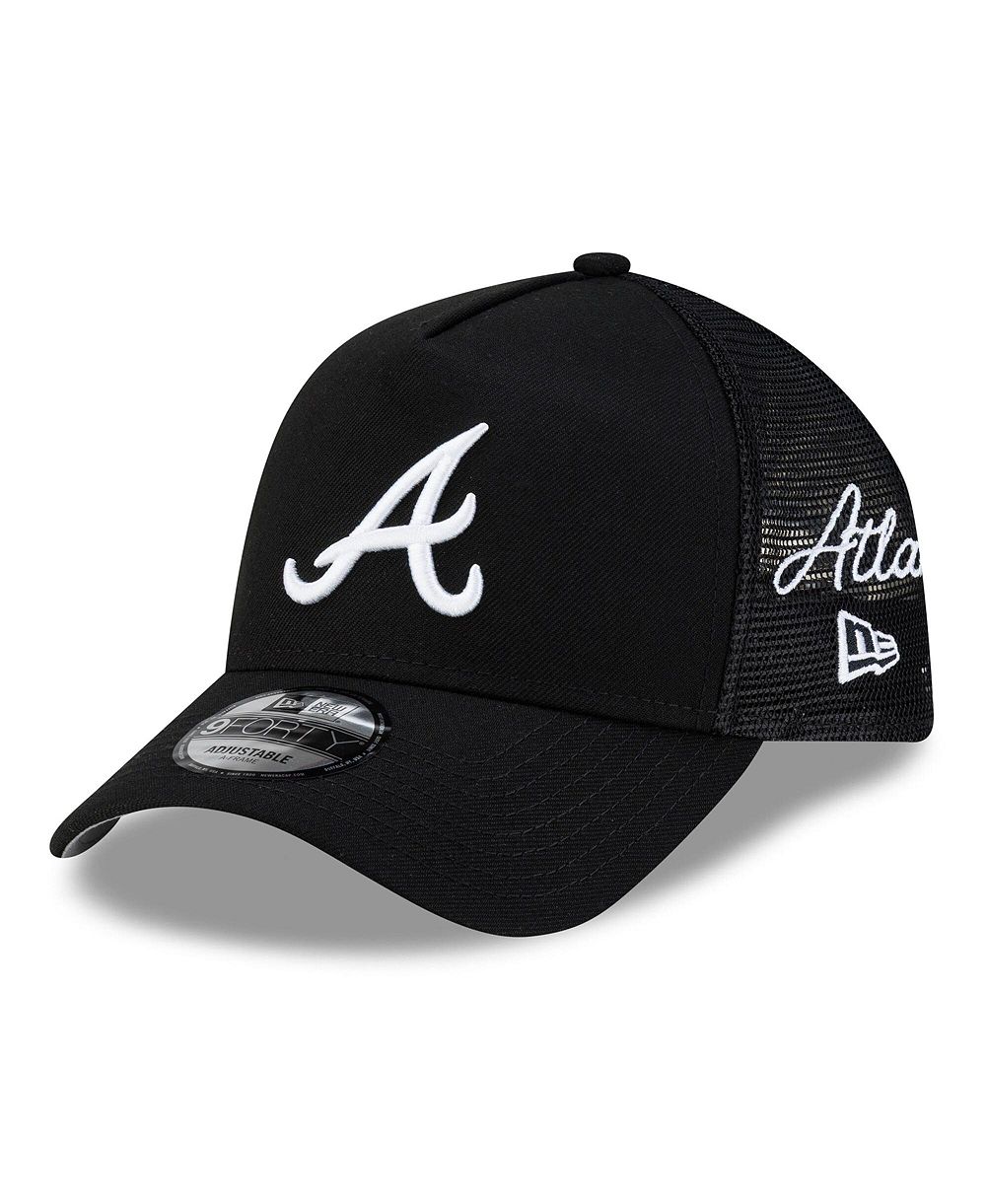 Мужская кепка New Era Black Atlanta Braves Side Script 9FORTY A-Frame Trucker Adjustable