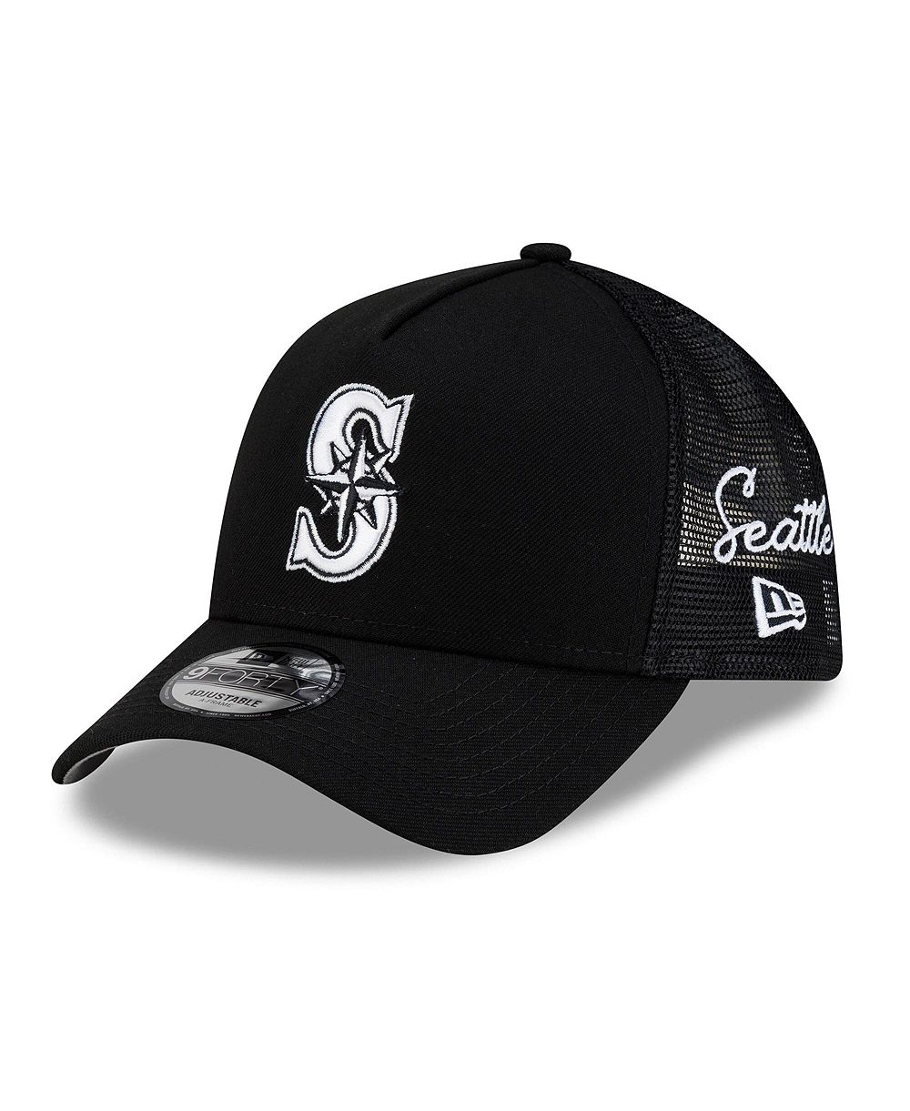 Мужская кепка New Era Seattle Mariners Side Script 9FORTY A-Frame Trucker регулируемая, черная