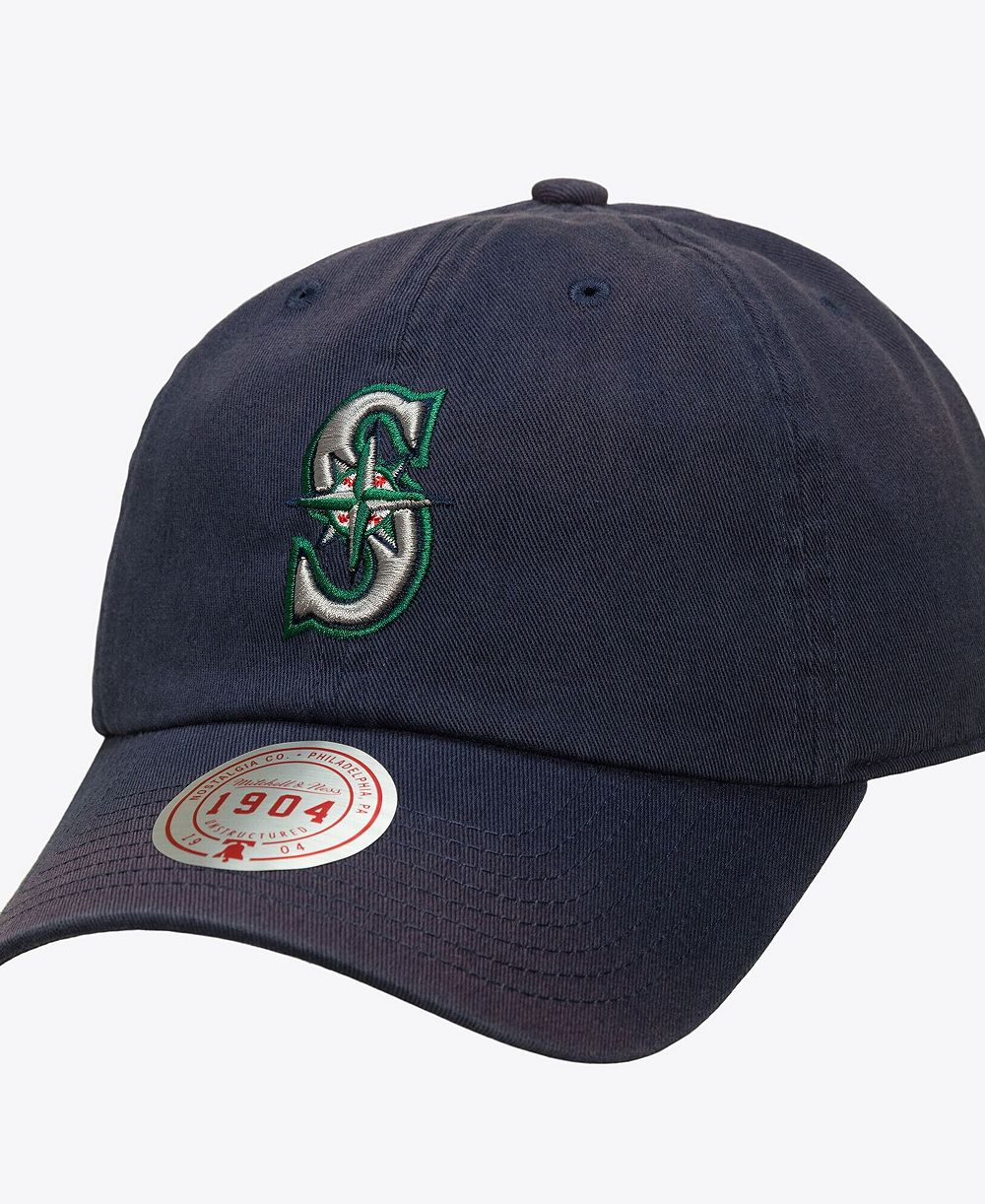 Мужская и женская кепка Mitchell & Ness Seattle Mariners 1904 Soft Wash Navy с регулировкой