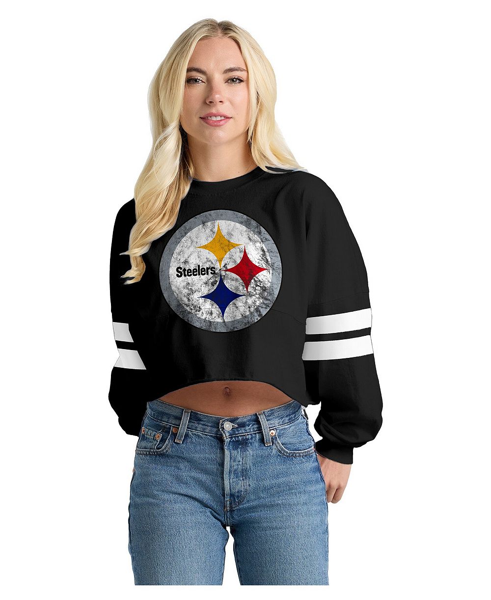 Женская футболка Spirit Jersey Pittsburgh Steelers Oversized Cropped Stripe Long-Sleeve