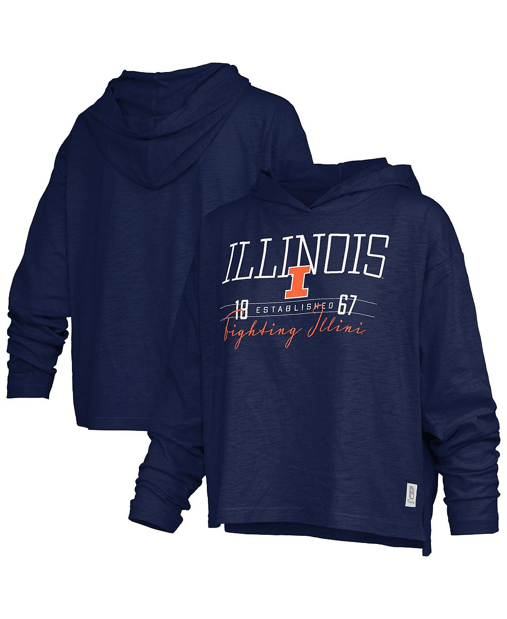 Женская футболка Pressbox Navy Illinois Fighting Illini Castillo Slub Waist Length Long Sleeve Hooded