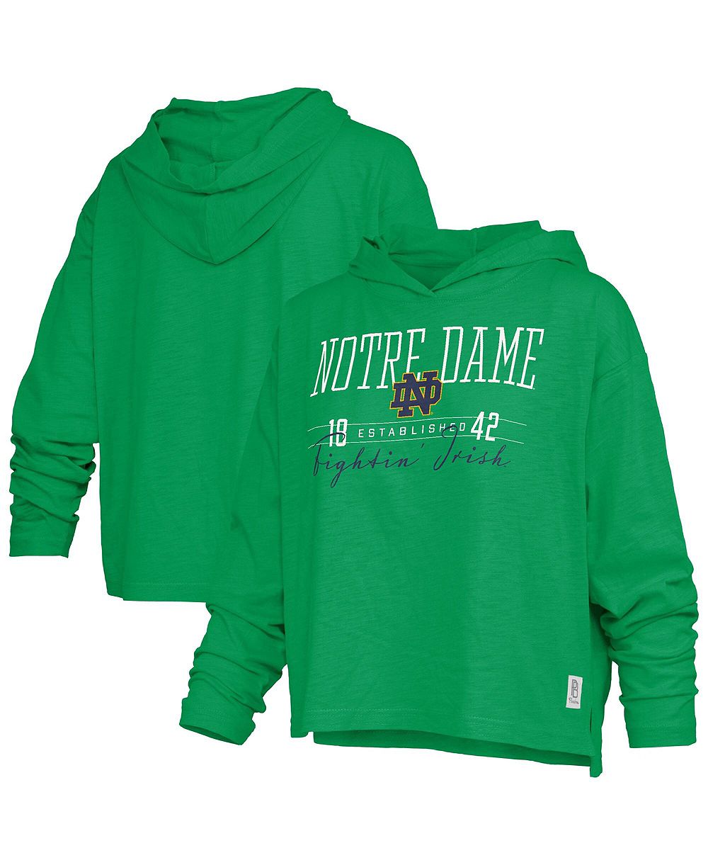 Женская толстовка Pressbox Green Notre Dame Fighting Irish Castillo Slub Waist Length Long Sleeve Hooded T-Shirt