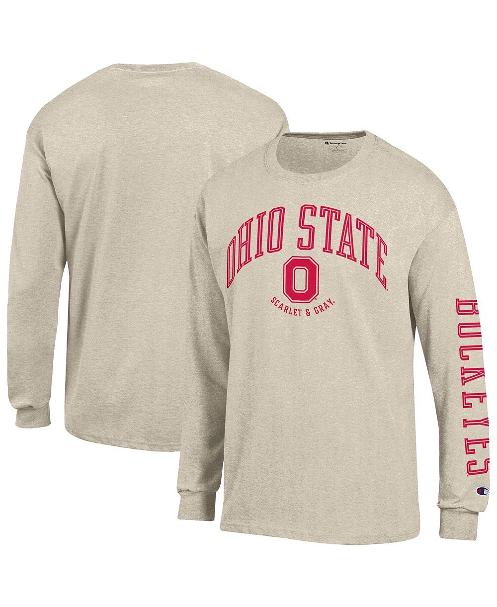 Мужская футболка Champion с длинным рукавом в цвете Heather Oatmeal Ohio State Buckeyes