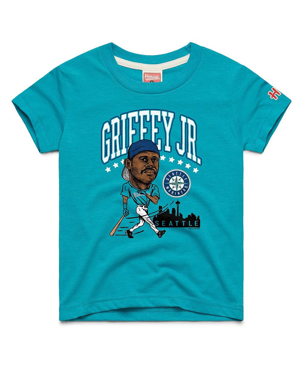 Homage Big Boys and Girls Ken Griffey Jr. Teal Seattle Mariners Cooperstown Collection Caricature Tri-Blend T-Shirt