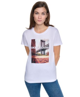 DKNY Jeans женская футболка с круглым вырезом и графическим принтом, размер Petite