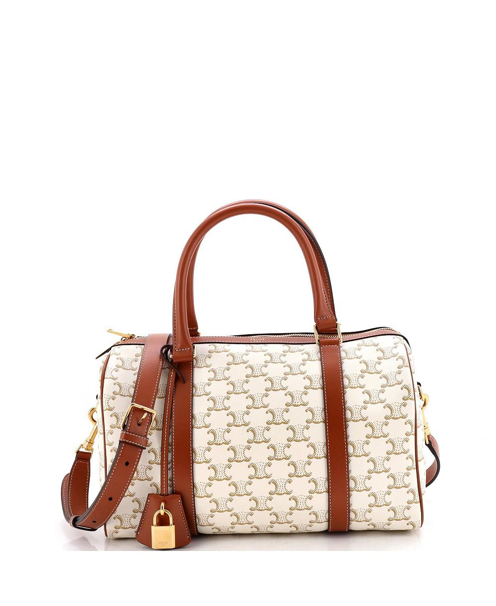 Celine Сумка Boston Large Triomphe из покрытого холста, б/у
