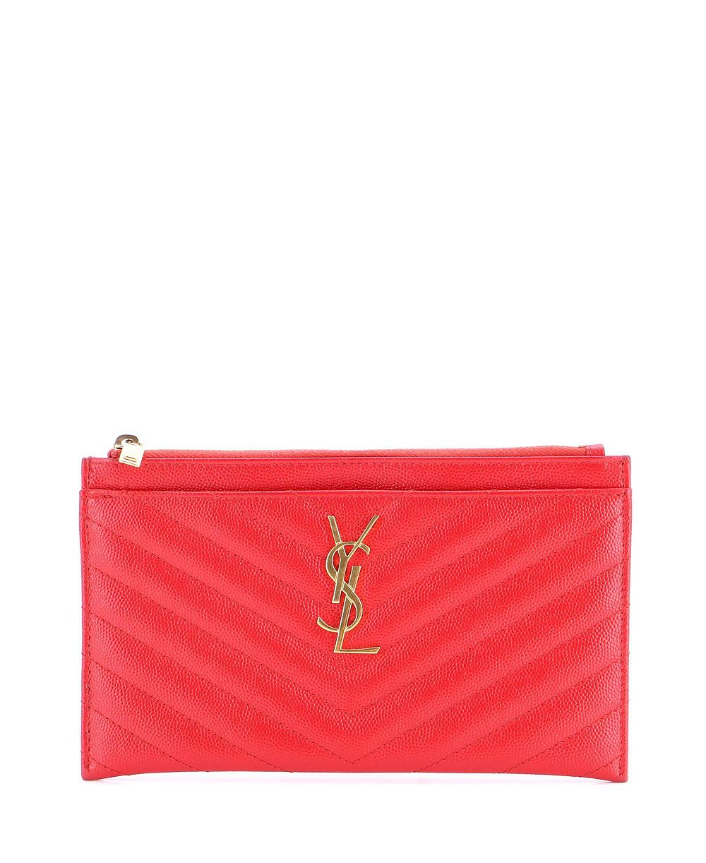 Saint Laurent Medium Classic Monogram Zip Bill Pouch Matelasse Chevron Leather, б/у