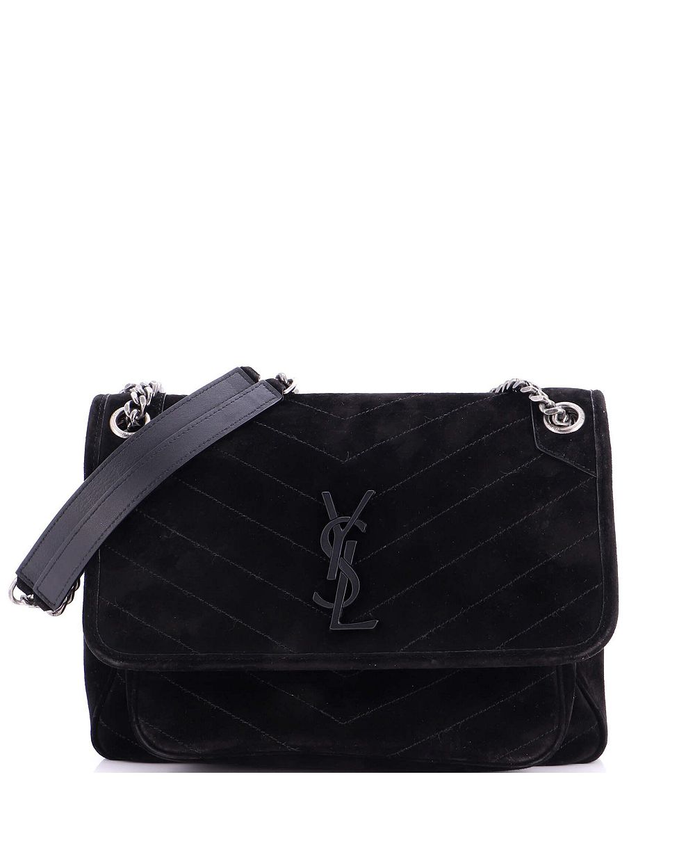 Pre-Owned Saint Laurent Medium Niki Chain Flap Bag Matelasse Chevron Suede