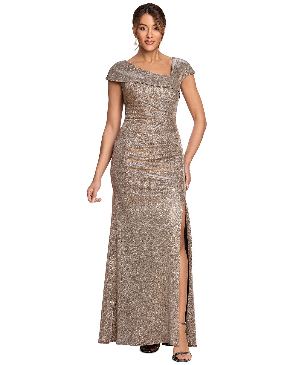 Женское вечернее платье XSCAPE Metallic Asymmetrical Neckline Sleeveless с асимметричным вырезом