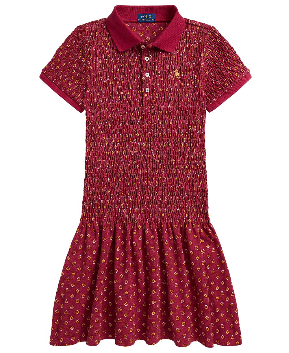 Polo Ralph Lauren Girls' 7-16 Floral Smocked Stretch Mesh Polo Dress