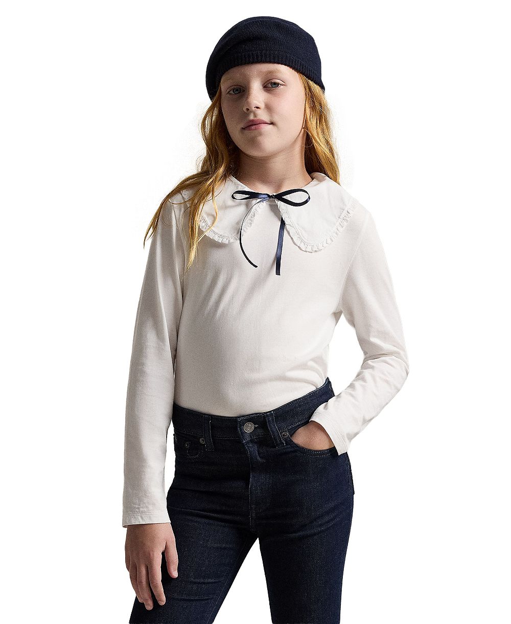Детская хлопковая футболка Polo Ralph Lauren для девочек 7-16 лет с рюшами