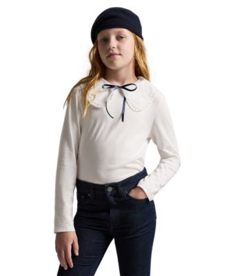 Детская хлопковая футболка Polo Ralph Lauren для девочек 7-16 лет с рюшами