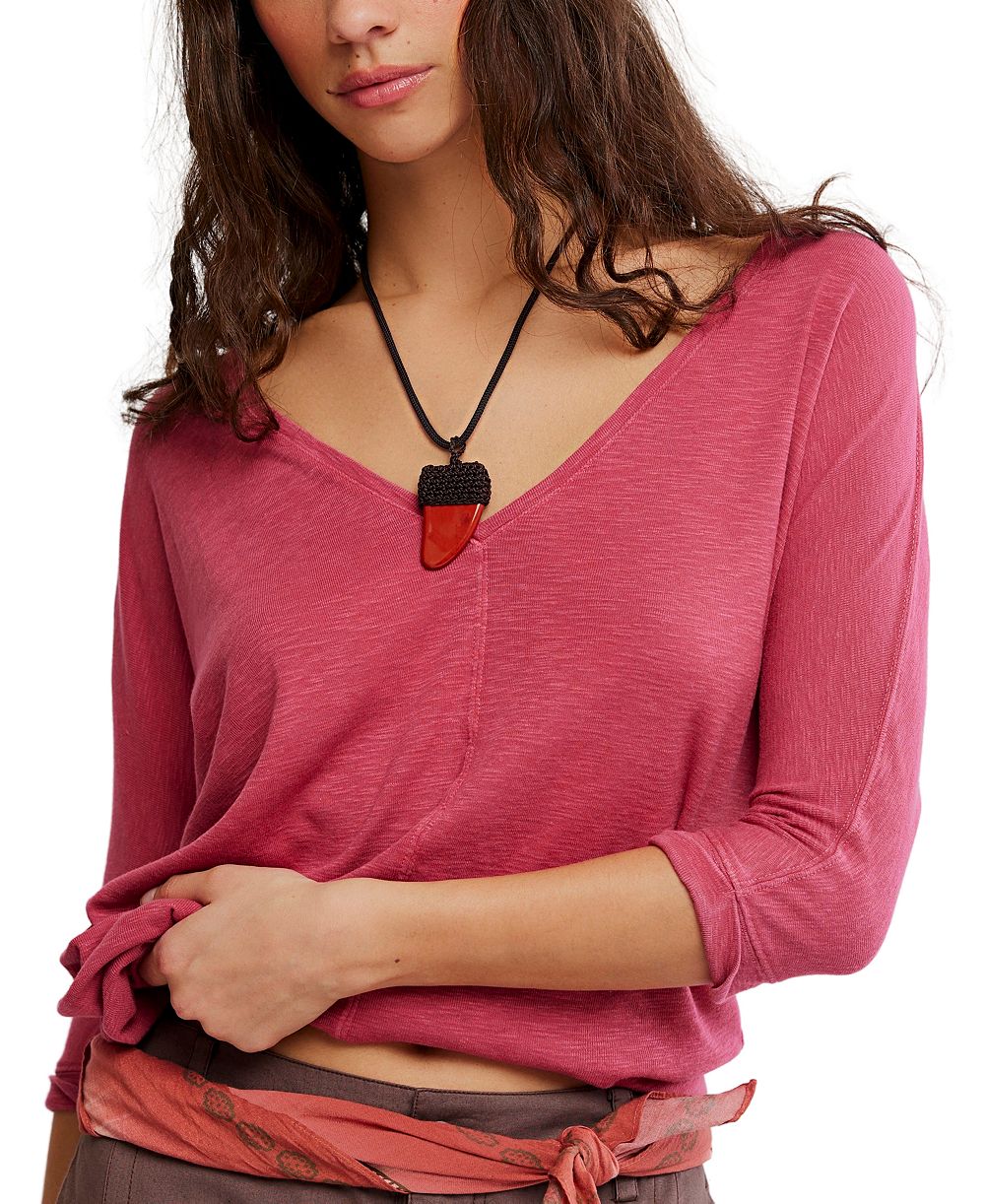 Мужская футболка Free People Women's High Line V-Neck 3/4-Length-Sleeve Cotton-Modal-Blend