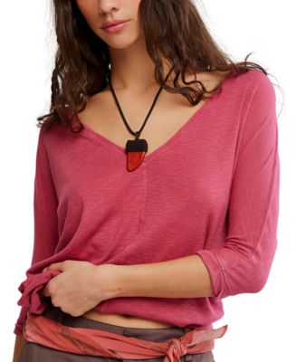 Мужская футболка Free People Women's High Line V-Neck 3/4-Length-Sleeve Cotton-Modal-Blend