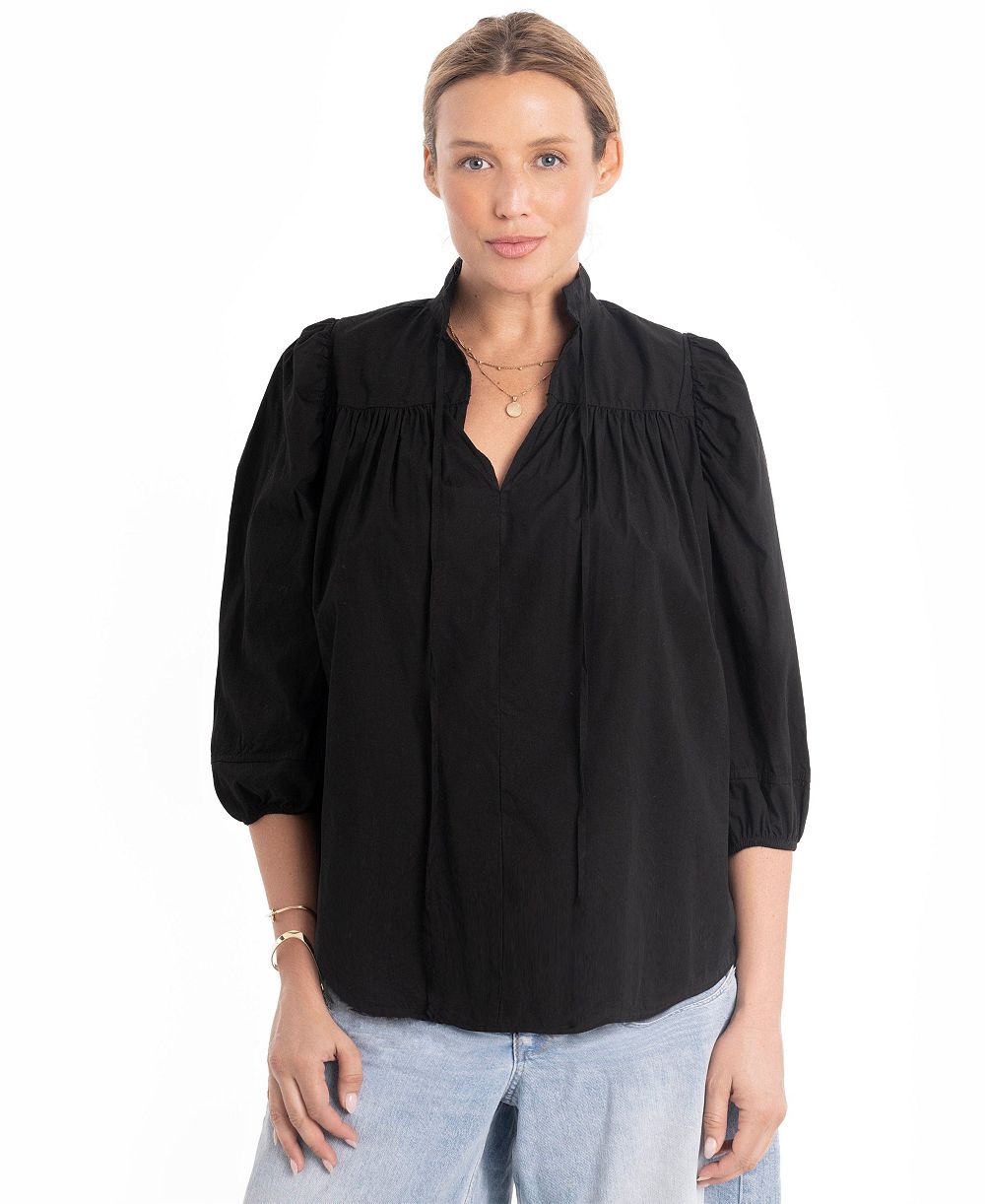 Топ Ocean+Main Women's Cotton Tie Neck 3/4 Sleeve