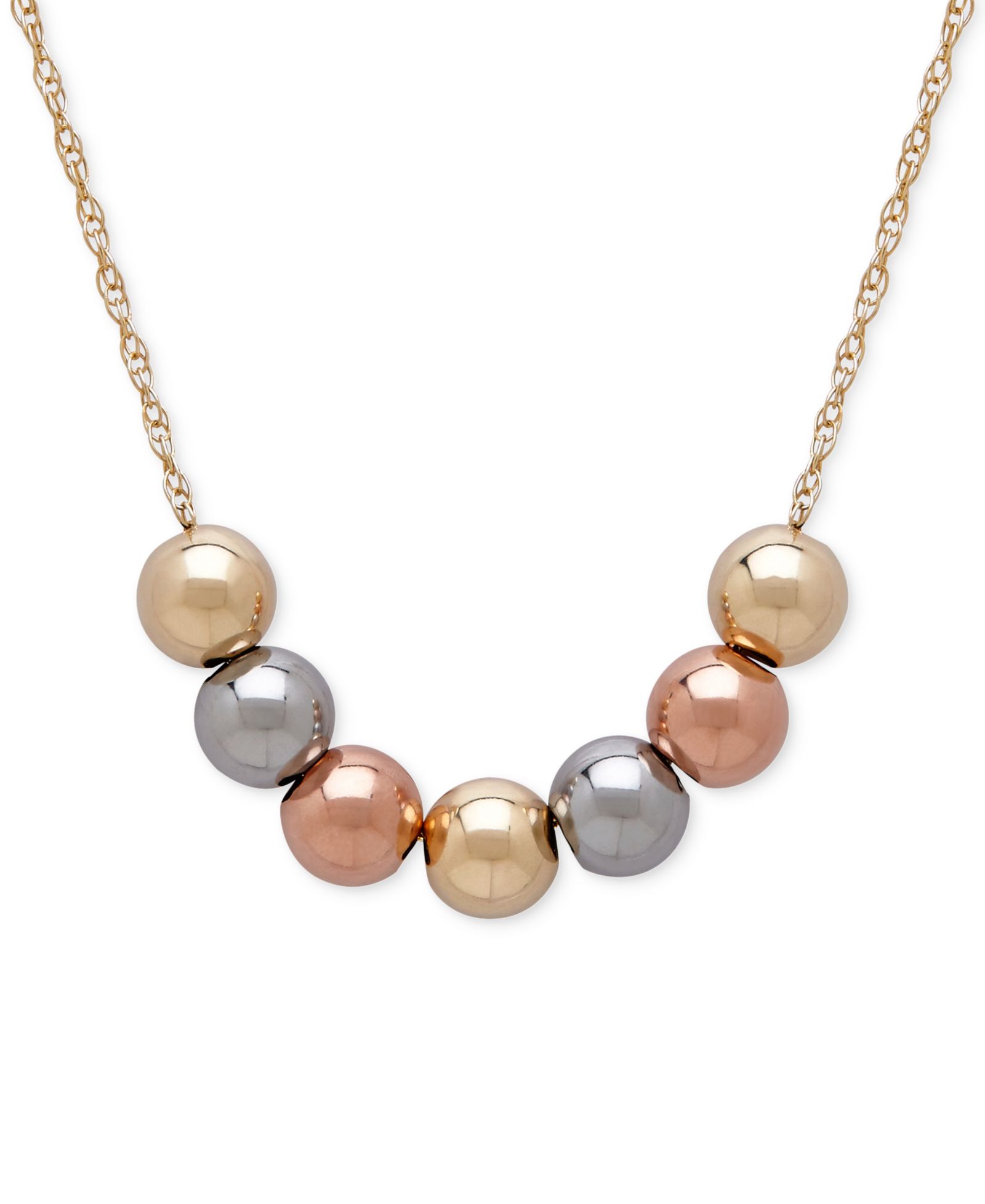 Бусы Tri-Tone Beaded Necklace, 10k Yellow, White and Rose Gold