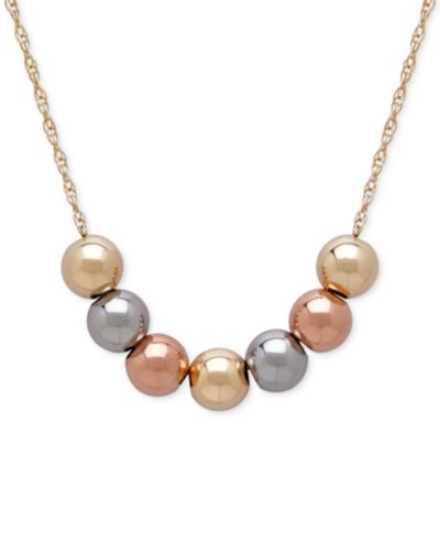 Tri-Tone Beaded Necklace in 10k Yellow, White and Rose Gold