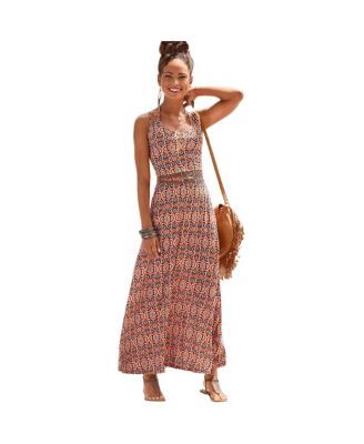 LASCANA Women's Viscose Tropical Print Halterneck V-Neck Maxi Dress