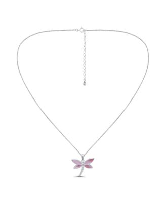 Macy's Pink Shell Inlay Fine Silver-Plated Dragonfly Pendant Necklace