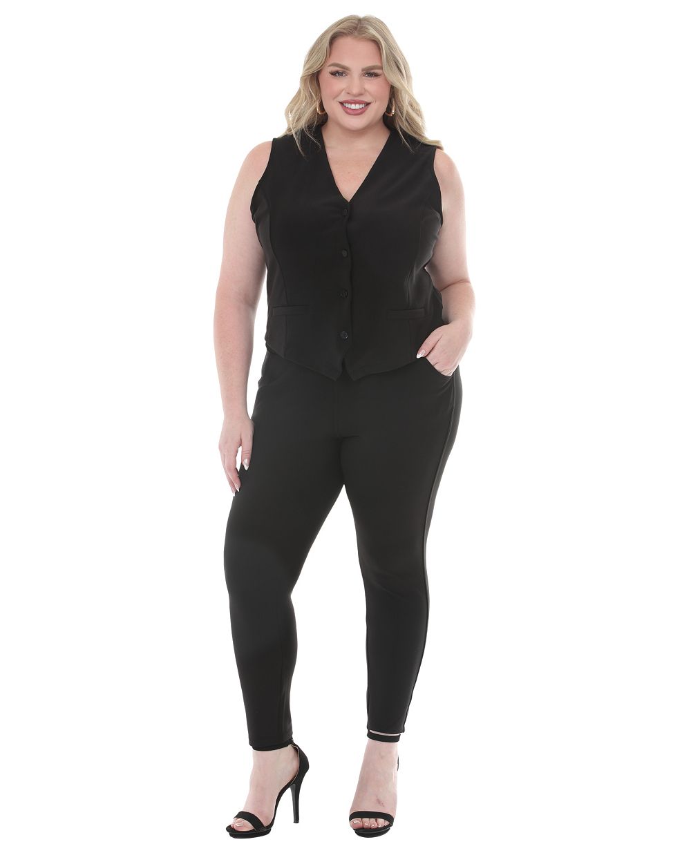 White Mark Plus Size Tailored Vest Ankle Pants Matching Set