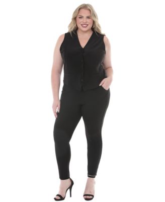 White Mark Plus Size Tailored Vest Ankle Pants Matching Set