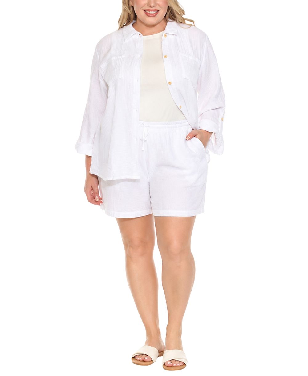 Комплект из рубашки и шорт White Mark Plus Size из муслина с пуговицами