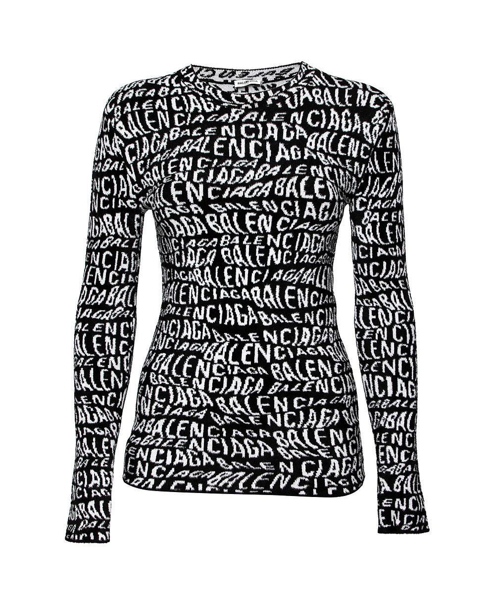 Pre-Owned Balenciaga Women's Wavy Logo Knitted Crew Neck Top