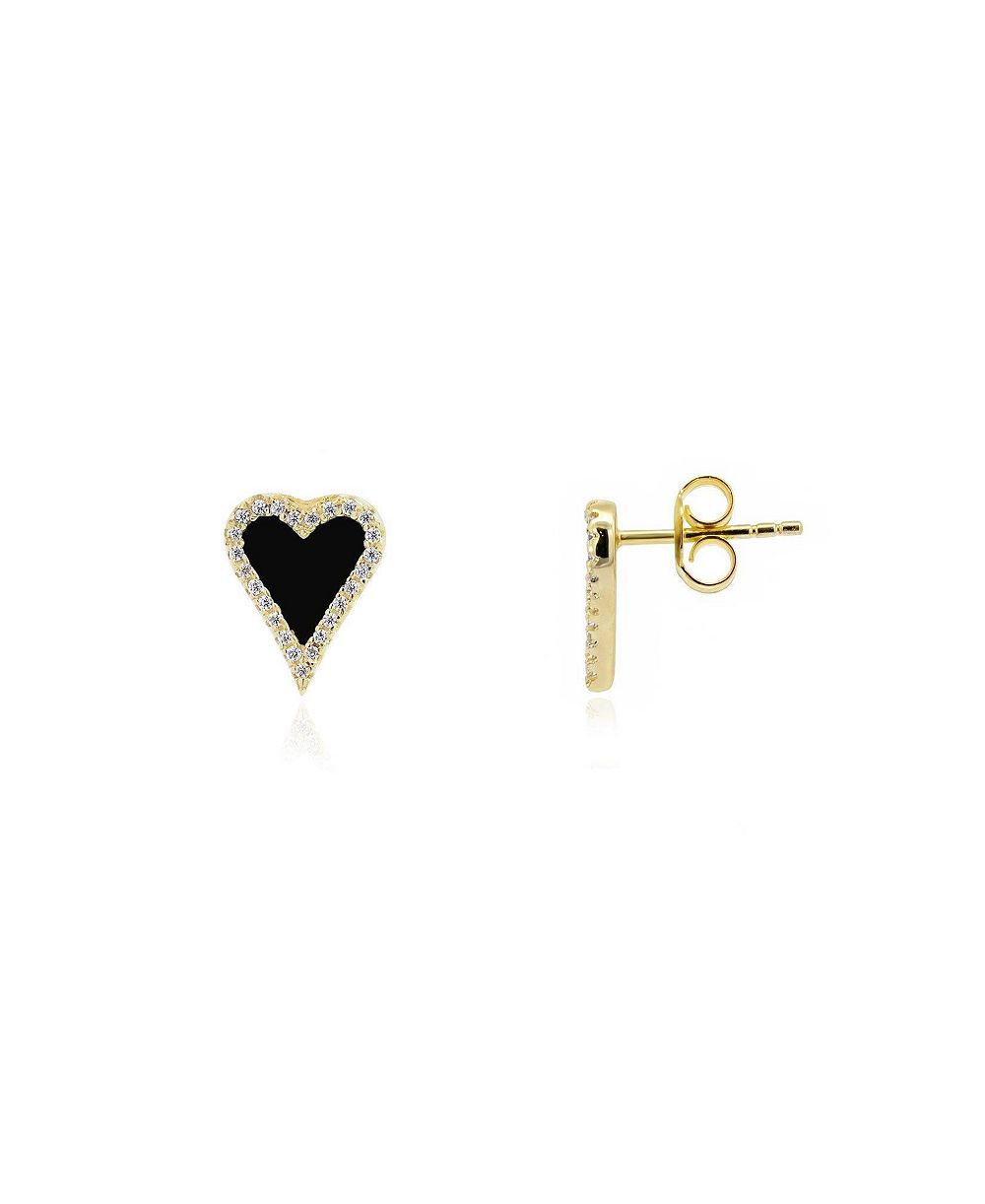 Серьги-гвоздики The Lovery Mini Onyx CZ Halo Heart из стерлингового серебра с позолотой 14k