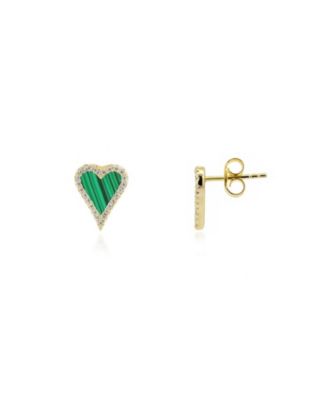 Серьги-гвоздики The Lovery Mini Malachite CZ Halo Heart из стерлингового серебра с позолотой 14K