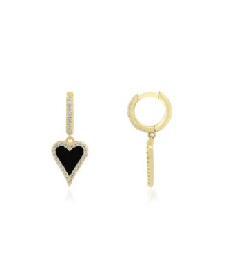 Серьги-подвески The Lovery Mini Onyx CZ Halo Heart 14K Gold-Plated Sterling Silver