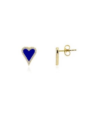 The Lovery серьги-гвоздики Mini Lapis CZ Halo Heart 14K Gold-Plated Sterling Silver