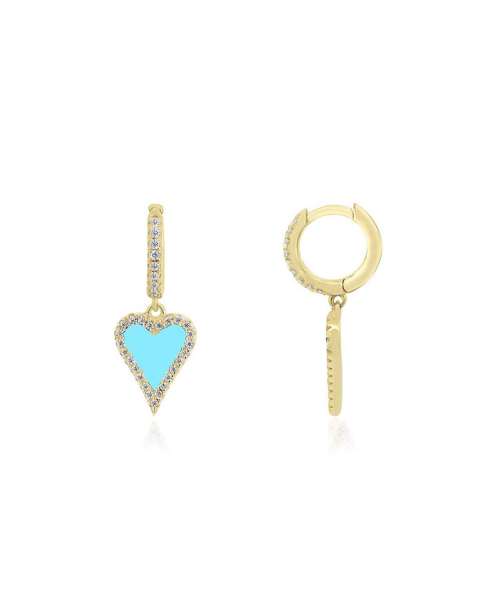 Серьги-подвески The Lovery Mini Turquoise CZ Halo Heart 14K Gold-Plated Sterling Silver