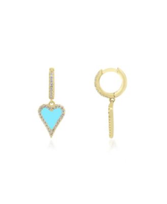 Серьги-подвески The Lovery Mini Turquoise CZ Halo Heart 14K Gold-Plated Sterling Silver