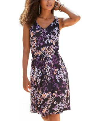 LASCANA Women's Viscose Floral Print Fit-and-Flare Short Dress