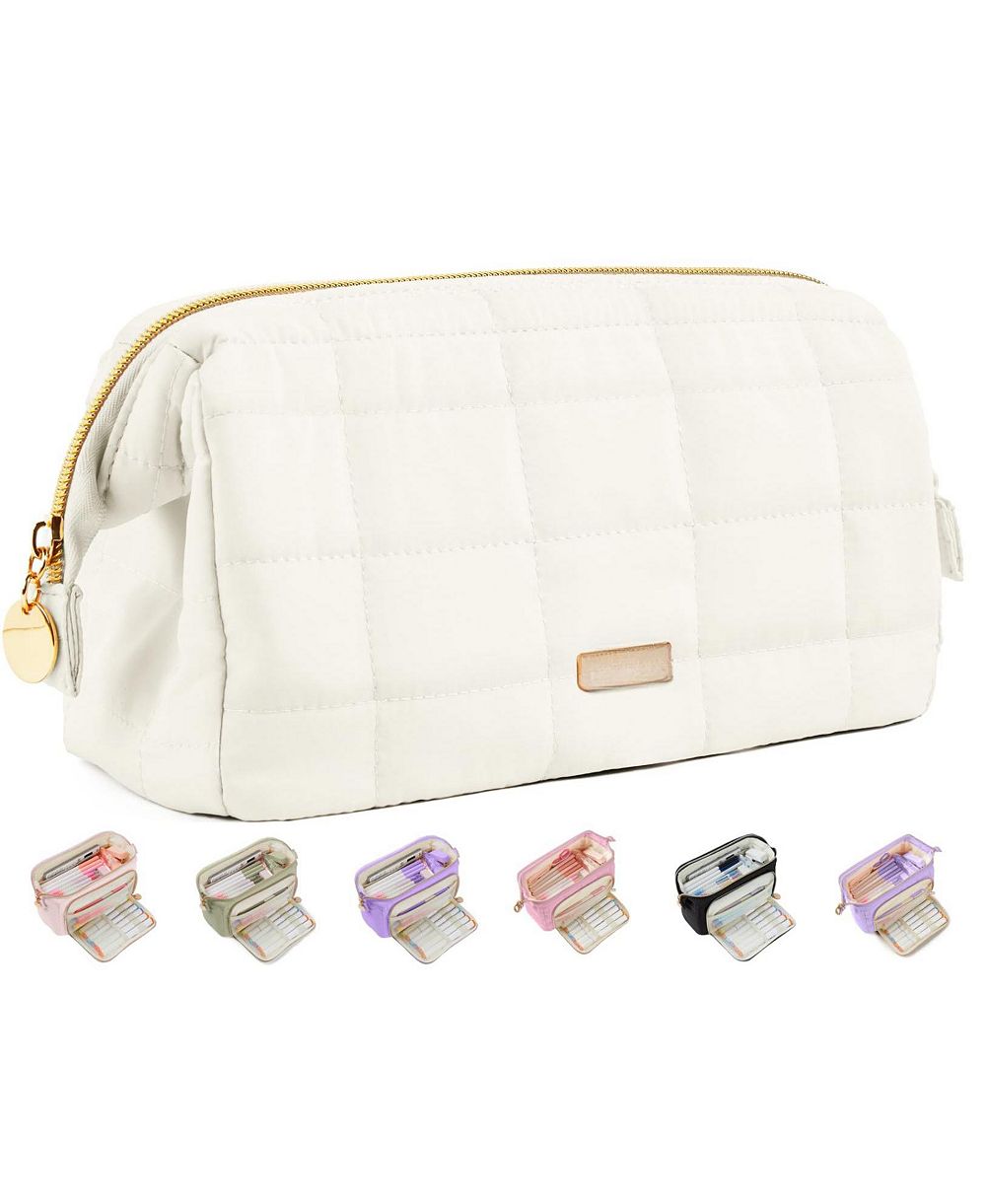 DANRONG Large Pencil Case Soft Quilted Bag Wide Opening Multi Compartment School Supplies Storage Organizer Portable Durable Zipper