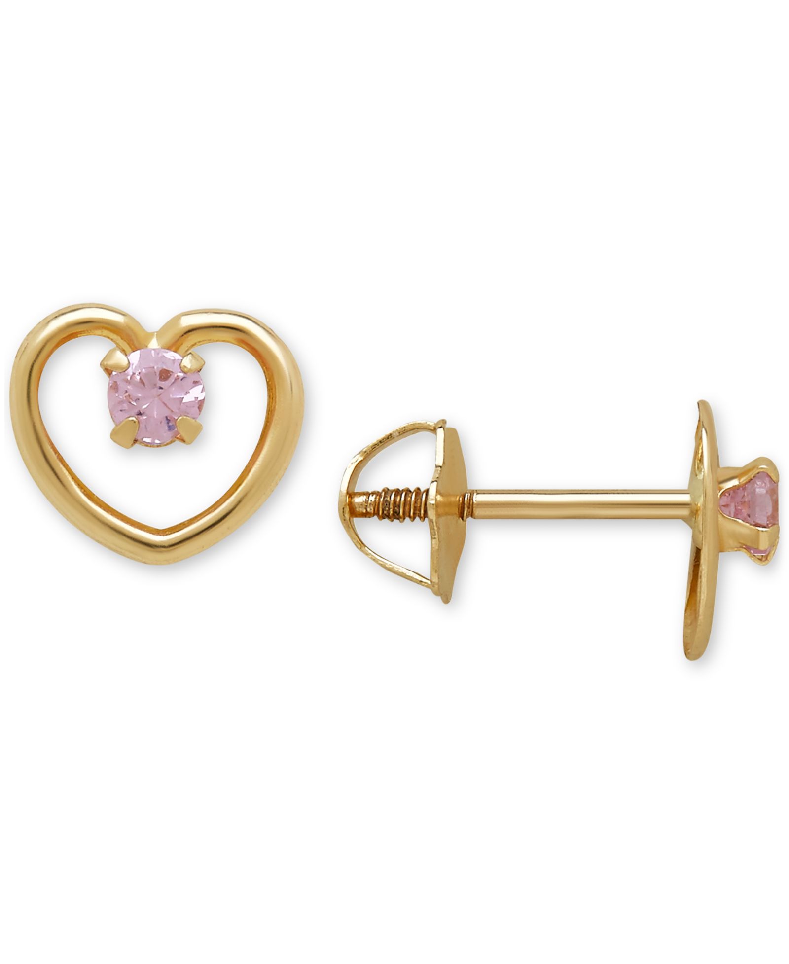 Children's Cubic Zirconia Open Heart Screwback Stud Earrings