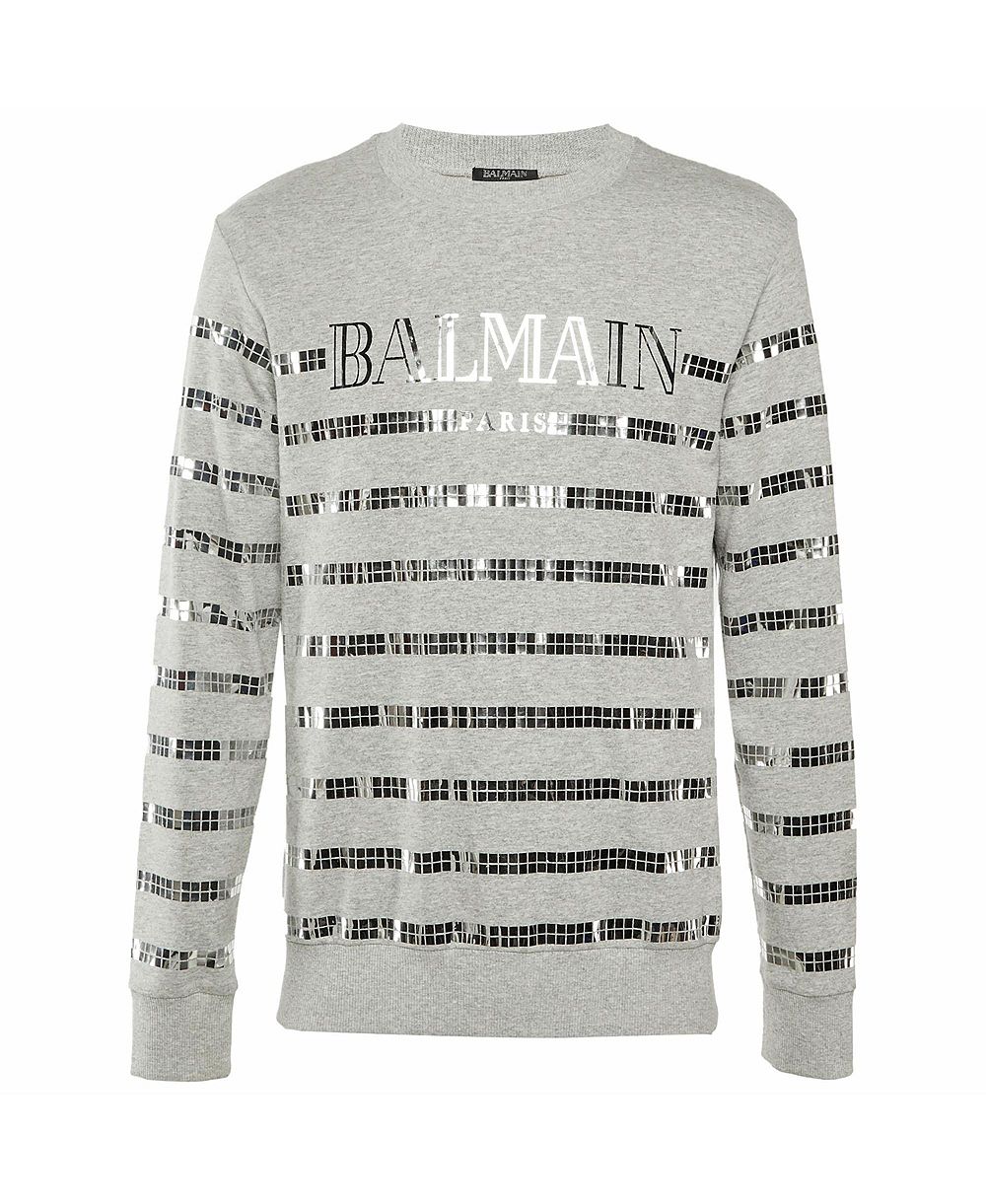 Pre-Owned Balmain Мужской хлопковый свитшот с металлическим принтом логотипа и круглым вырезом