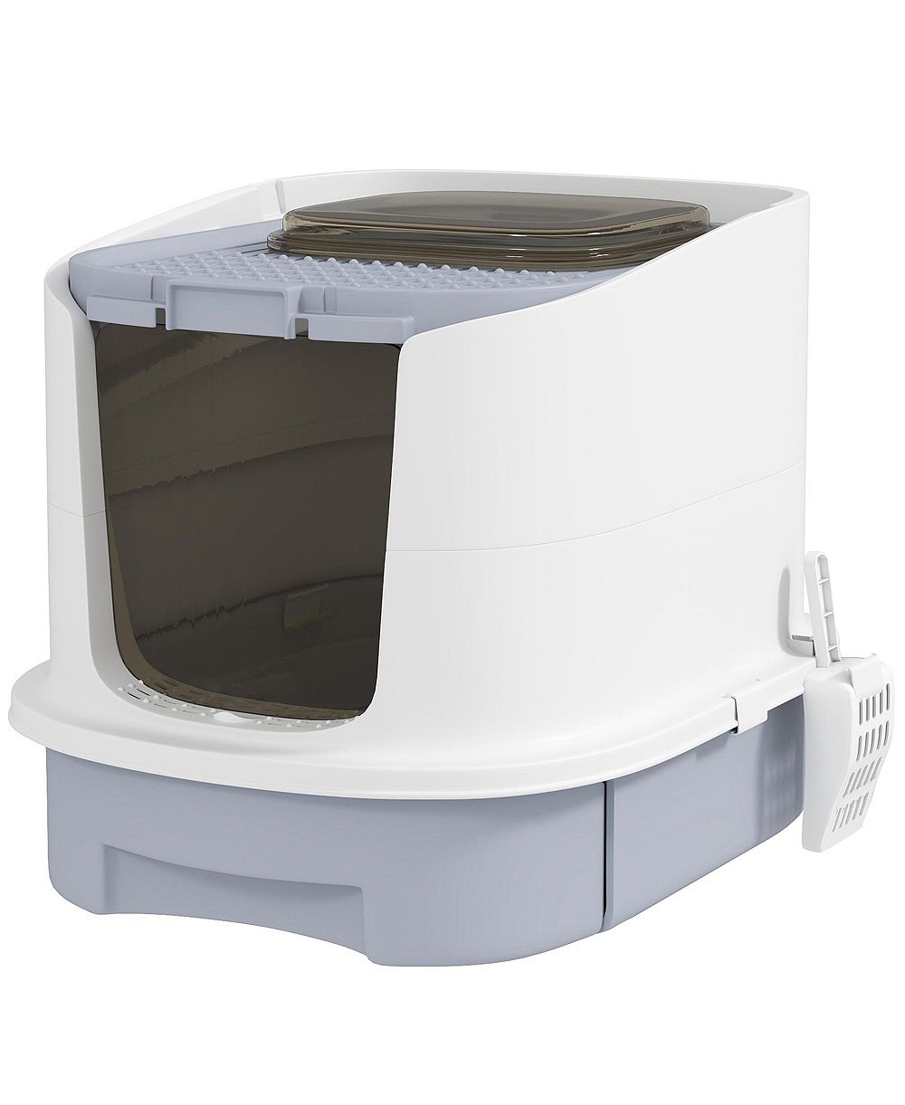 RUIE Covered Cat Litter Box with Top Entry Drawer and Scoop