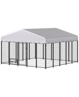 RUIE Outdoor Dog Kennel Run with Rotating Bowls and Waterproof Cover